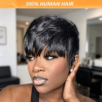 Coupe courte droite style pixie avec frange en cheveux humains