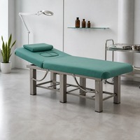 Table de massage robuste avec cadre en tube carré courbé, six pieds et sommier à lattes pour salons de beauté