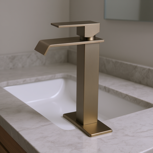 Grifo de Baño Monomando con Caño en Cascada, Latón Cepillado, Diseño Moderno, Montaje en Cubierta de un Solo Orificio - Product Image 2