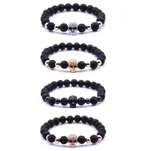<span class=keywords><strong>Pulsera</strong></span> de cuentas de Lava Rock para hombre, difusor de aceite esencial, aromaterapia, Ideal para antiestrés, ojo de cristal, Cráneo, 8MM - Product Image 1