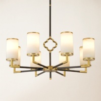 Lustre Nordique Moderne en Albâtre, 20 Lumières, Abat-jour Cylindrique, Deux Niveaux, Laiton Noir Mat, Suspension pour Villa et Hôtel