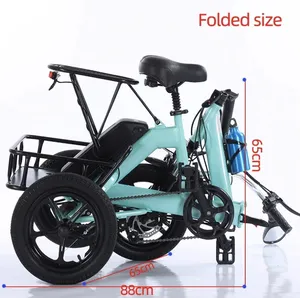 Tricycle électrique pliable à 3 roues de 14 pouces, 48V 350W, <span class=keywords><strong>pour</strong></span> adultes, 2 places, siège arrière amovible, 30 km/h, carrosserie ouverte, charge en 3h - Product Image 5