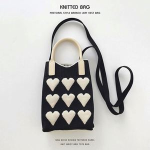 Fashion Korean Style Crochet Knitted Crossbody Handbag <b>Pink</b> Heart-shaped Mini Phone <b>Purse</b> Bag for Girls - Product Image 3