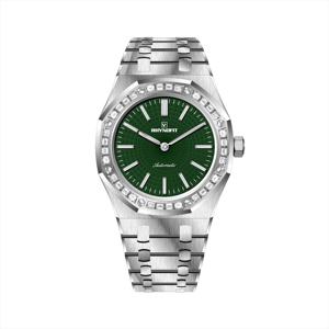 Boîtier de montre polygonal en acier massif, bracelet de montre avec petits maillons, lunette sertie de diamants, couronne à vis, index du cadran, aiguilles super lumineuses - Product Image 5