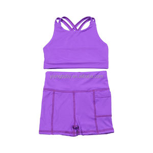 Custom Logo <strong>Girls</strong> Sports Wear Sleeveless Bra And <strong>Shorts</strong> Gym Outfit Elastic Solid Color Yoga Workout Set For Sports Exercise - Product Image 6