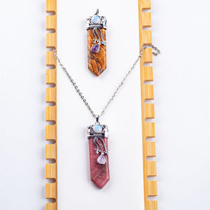 Nouveau Style de pierre naturelle collier en forme d'épée pendule coniques pendentifs avec chaîne guérison Chakra Quartz <span class=keywords><strong>Rose</strong></span> bijoux oeil de tigre - Product Image 2