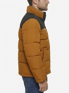 Chaqueta Acolchada para Hombre, Color Marrón con Bloques de Color, Cortavientos, Cierre Frontal con Cremallera, Abrigo Casual de Invierno, Cuello Alto, Corte Regular, Relleno de Poliéster - Product Image 2