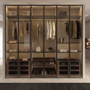 Armario de <span class=keywords><strong>ropa</strong></span> <span class=keywords><strong>Wish</strong></span> Cloakroom Furniture, armario vestidor negro con puerta de vidrio y luces LED - Product Image 1