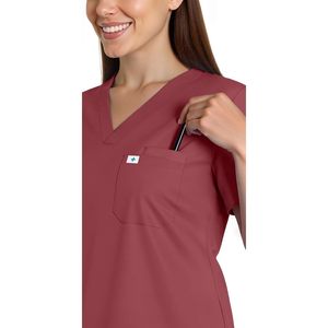 FOXA Women's Scrub Set V-Neck Top Cargo Pants <b>4</b>-Way Stretch Hospital Uniforms - Product Image 4