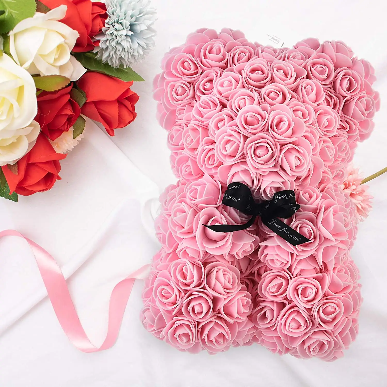 Inunion-oso de peluche rosa de 25, 40 y 60cm, de espuma de PE, flor Artificial hecha a mano, oso de peluche