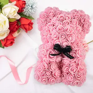 Inunion Modern Novel Design 25 40 60cm Rose Flower Bear PE Foam Handmade Artificial Flower Rose Teddy Bear