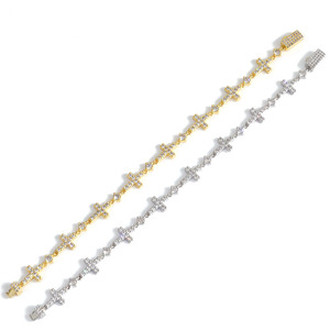 Luxury Gold Plated 5MM Iced Out <b>Chain</b> Bracelet Elastic Clasp Small <b>Cross</b> Design Bling Zircon Stones Fine Jewelry - Product Image 5