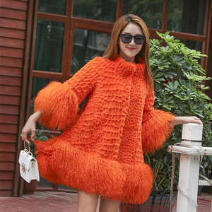 2023 hiver luxe manteaux de fourrure véritable manteau de fourrure de lapin rex avec la vraie veste de fourrure d'agneau au bas et aux poignets des manches - Product Image 1