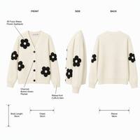 Kardigan Bunga Berbulu Premium Wanita, Chic 3D Sherpa, Hiasan V-Neck, Kancing Depan, Rajutan Sweater 2026