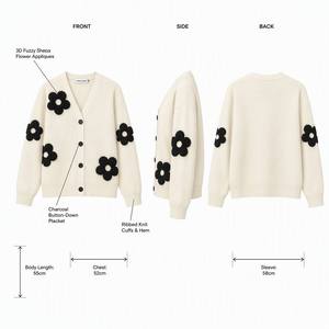 Cardigan Premium da <span class=keywords><strong>Donna</strong></span> in Crema con Fiori Soffici, Chic con Decorazioni 3D in Sherpa, Scollo a V e Bottoni, Maglione Lavorato a <span class=keywords><strong>Maglia</strong></span> 2026 - Product Image 3