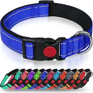 Groothandel Verstelbare Nylon Gewatteerde Pet Kragen Reflecterende Hondenhalsband Met Veiligheidsborgsluiting