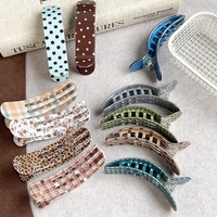 Barrettes à cheveux personnalisées avec logo, style coréen et japonais, à pois, à carreaux, à étoiles, grandes pinces requin et becs de canard pour chignon paresseux