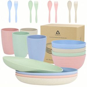 Nouveauté 2026 : Vaisselle Écologique Sans BPA – Assiettes et Tasses Biodégradables en Paille de Blé – Services de Table Occidentaux en Plastique - Product Image 1
