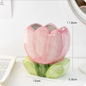 Moderna pianta serie rosa fiore a forma di tulipano vaso pennello cosmetico penna adatto secchio di stoccaggio per la casa decorazione - Product Image 2