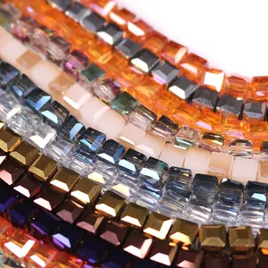 Faceted Square Glass Beads For Jewelry Making 6ミリメートル/8ミリメートルPlated Crystal Beads For Women Decoration DIY Accessories 5ストリップ/バッチ