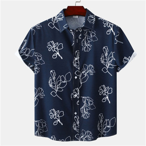 Chemise décontractée à manches courtes pour homme, imprimé vert, col rabattu, popeline, tenue d'été - Product Image 2