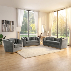 Set di Divani Moderni in Velluto Grigio Scuro, 3 Pezzi con Braccioli Curvi e Base Dorata per Soggiorno - Product Image 1