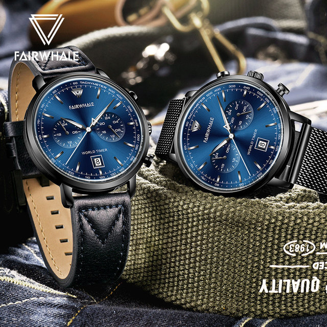 Mark Fairwhale Men's Quartz Watch Blue Dial Luminous Hands Stainless Steel Milanese Band Waterproof Business Wristwatch FW-5300