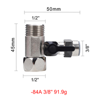 Raccord en T de 1/4 pouce à connexion rapide pour robinet d'eau froide, design moderne, en acier inoxydable 304, poignée noire pour salle de bain et cuisine