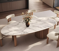 Table à manger en bois massif de luxe moderne, design contemporain, haute qualité, forme ovale en marbre, utilisation hôtelière, 6 places, mobilier de salle à manger