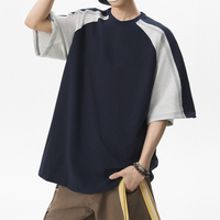 T-shirt de haute qualité en coton noir 100% avec contraste de couleur, style streetwear, manches courtes raglan, pour homme, été