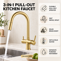 Robinet de cuisine moderne monotrou avec douchette extractible, mitigeur de lavabo à deux jets, valve en céramique, construction en laiton durable - Offre Spéciale