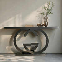 Table console moderne et créative en acier inoxydable bicolore, durable, avec plateau en marbre, style minimaliste et luxueux, pour entrée, salon ou hôtel