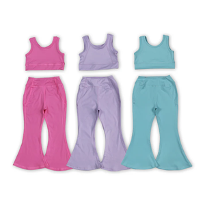 Conjuntos de Ropa para Niñas, Top Corto y Pantalones de Campana, Ropa de Yoga para Niñas, Verano - Product Image 1