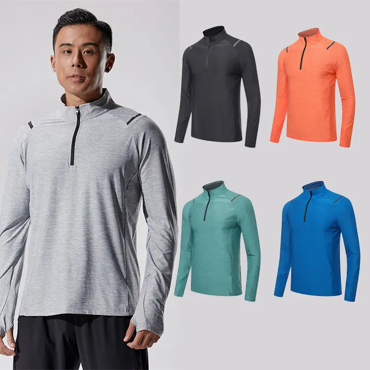 Hot sale men's outdoor running zip training sports dry fast long-sleeve close fitting top shirt