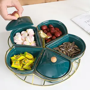 Luxus-Partyzelt mit Metallständer und Holzdeckel getrocknete Snacks Nuss- und Obstteller Keramik geteilte Servierspülen