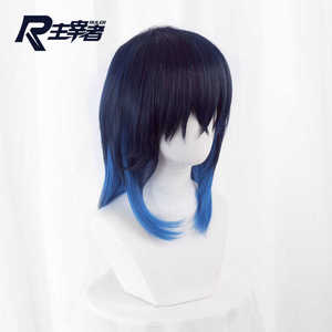 Peluca de cosplay de Ruler Inosuke Hashibira, pelo corto azul, flequillo de fibra resistente al calor, elegante y moldeadora del rostro - Product Image 3