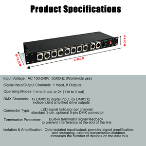 Amplificateur répartiteur DMX512 8 voies pour éclairage de scène avec RDM opto-isolé, 1 entrée 8 sorties pour DJ, discothèque, fête, mariage, club, événement - Product Image 5