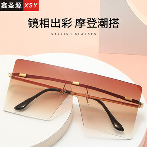 Unisex Frameless <b>Sunglasses</b> Gold Metal PC Lens UV400 Light Weight Square <b>Oversized</b> Style - Product Image 5
