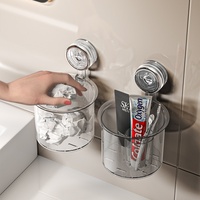 Boîte de rangement à ventouse PET sans perçage, trous de drainage, étanche, facile à nettoyer, pour le mur de la salle de bain, pour ranger les petits objets, les brosses à dents
