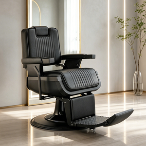 Muebles Modernos para <span class=keywords><strong>Barbería</strong></span>, Silla de <span class=keywords><strong>Peluquería</strong></span> Negra, Silla de Afeitado de Lujo, Resistente, Ajustable y Giratoria - Product Image 1