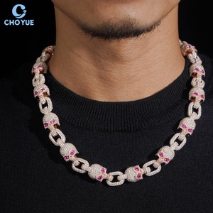 Wholesale Price 925 Silver <b>Iced</b> <b>Out</b> Moissanite Skull Link Necklace Hip Hop Fashion Jewelry for Party Gift Cuban Link - Product Image 5