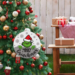 Letrero de bienvenida navideño del Grinch, decoración de madera para puerta principal, placa redonda colgante de Feliz <span class=keywords><strong>Grinchmas</strong></span>, adorno festivo para fiestas navideñas - Product Image 6