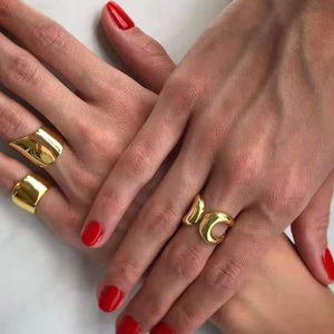 Anel Chunky Dourado 14K com Revestimento de Ouro <span class=keywords><strong>Real</strong></span>, Anéis Abertos de Declaração, Camada Dupla, Acabamento Alto, Anel Empilhável Grosso para Mulheres e Homens - Product Image 6