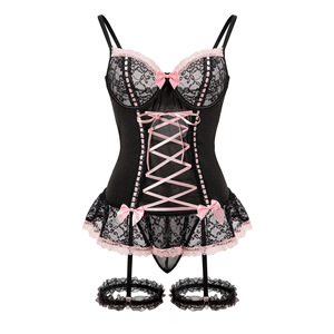 Dentelle Pure Desire Wind Mesh Perspective Bow Tie and Embroidery Embroideryunderwear Set Sexy <span class=keywords><strong>French</strong></span> Maid Cosplay Costume - Product Image 5