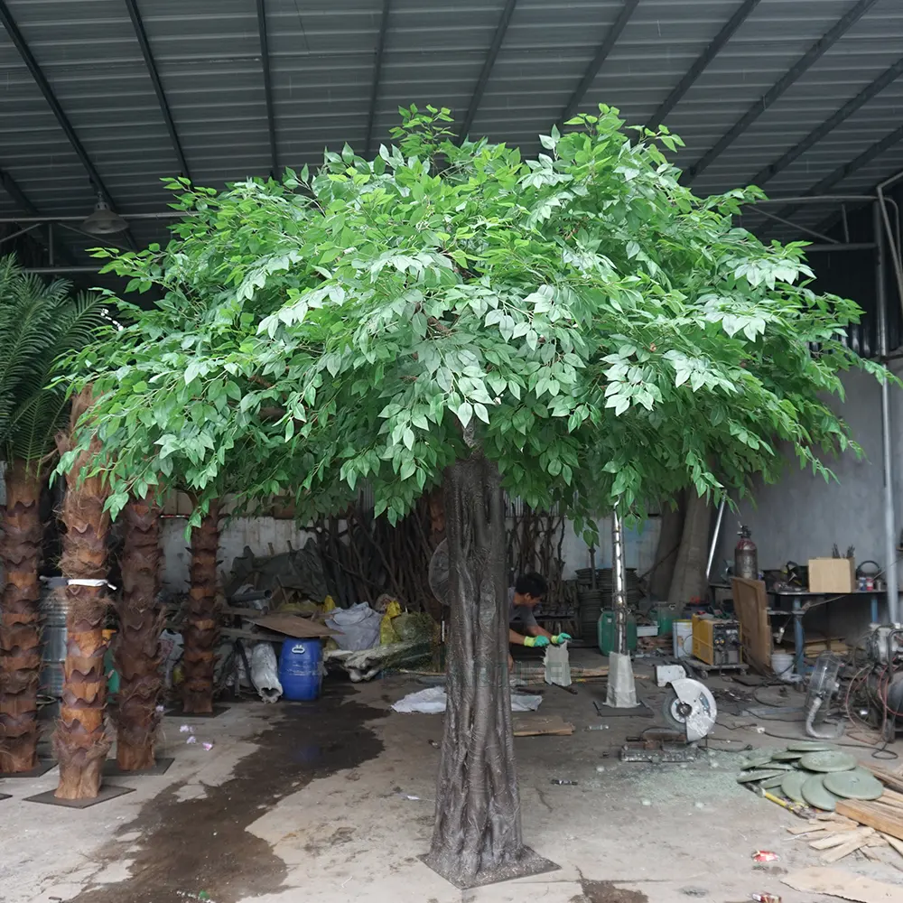 Arbres d'ombrage artificiels décoratifs d'extérieur, arbre de forme ronde artificielle de tronc réel