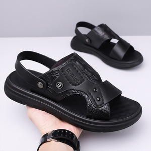 Sandalias informales de suela gruesa para hombre, zapatos de playa de cuero suave para exteriores, estilo papá de verano, sin cordones, 38-44, marrón, negro - Product Image 2