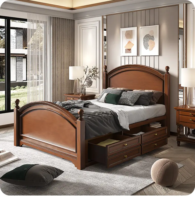 Amerikanischer Stil Massivholz 1,2 m Kinder bett mit Schnitzerei Schlafzimmer möbel Holzbett mit Lagerung Queen-Size-B-272