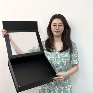 Flip Top PVC Window Black Rigid Cardboard Magnetic Closure Custom Packaging Square Gift Box with Clear Lid