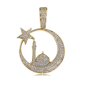 POPULAR delicadas estrellas y la luna colgante completo Iced Out Cubic Zircon colgante collar <span class=keywords><strong>joyería</strong></span> de moda - Product Image 4