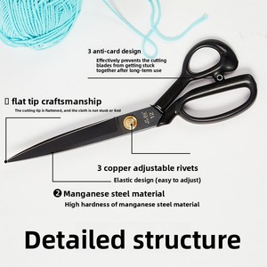 Manganese Steel Tailor <b>Scissors</b> Stock Plastic Coated Handle Thickened <b>Sewing</b> Fabric Household PH36 Black PH36 Black Manganese - Product Image 5